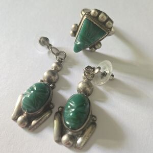 Vintage Green and Silver Earrings Set